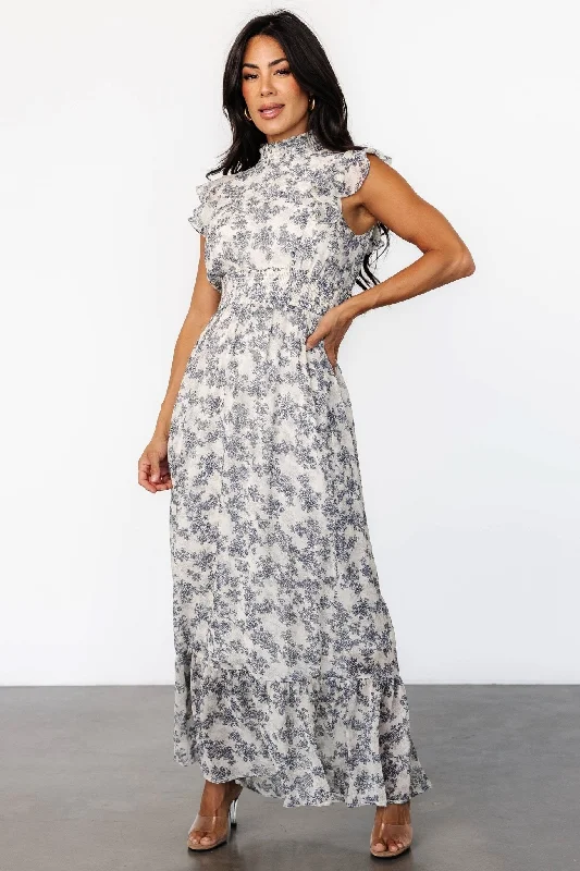 Kearny Ruffle Maxi Dress | Cream + Navy Floral