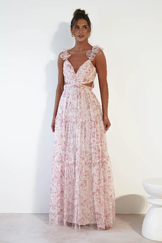 Maxi dresses with balloon sleeves for a vintage - inspired styleKhristina Floral Tulle Maxi Dress | Cream Maxi dresses with balloon sleeves for a vintage - inspired styleKhristina Floral Tulle Maxi Dress | Cream