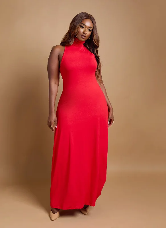 Maxi dresses with a pleated skirt for a timeless and elegant appearanceKimmy Turtleneck Bodycon Maxi Dress - Red Maxi dresses with a pleated skirt for a timeless and elegant appearanceKimmy Turtleneck Bodycon Maxi Dress - Red