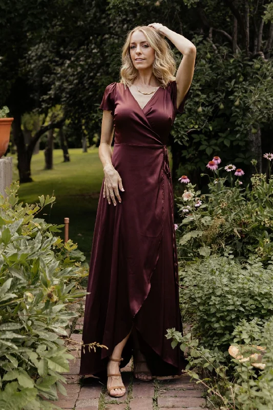 Krystal Satin Wrap Gown | Dark Clove