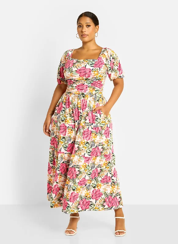Maxi dresses with bow accents at the waist for a sweet appearanceLana Ruched Skater Maxi Dress - Floral Maxi dresses with bow accents at the waist for a sweet appearanceLana Ruched Skater Maxi Dress - Floral