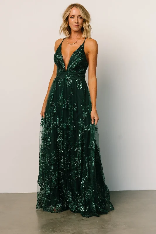 Maxi dresses with embroidered floral motifs for a unique designLucienne Shimmer Maxi Gown | Emerald Maxi dresses with embroidered floral motifs for a unique designLucienne Shimmer Maxi Gown | Emerald
