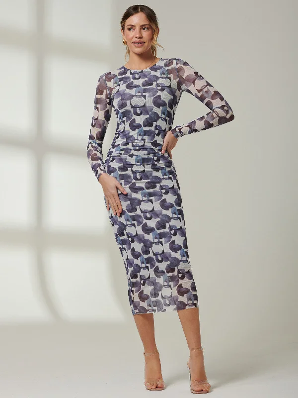 Maxi dresses with a ruffled neckline for a charming lookMabyn Mesh Long Sleeve Midaxi Dress, Black Geo Maxi dresses with a ruffled neckline for a charming lookMabyn Mesh Long Sleeve Midaxi Dress, Black Geo