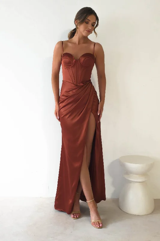 Maxi dresses with pocket details for added functionalityMaja Satin Corset Gown | Rust Maxi dresses with pocket details for added functionalityMaja Satin Corset Gown | Rust