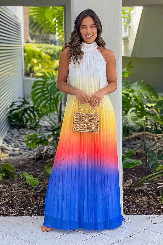 Maxi dresses with a pleated skirt for a timeless and elegant appearanceMulti Color Pleated Maxi Dress