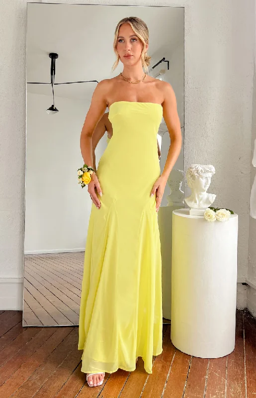 Maxi dresses with an asymmetric hem for a fashion - forward and eye - catching designMyka Yellow Strapless Maxi Dress Maxi dresses with an asymmetric hem for a fashion - forward and eye - catching designMyka Yellow Strapless Maxi Dress