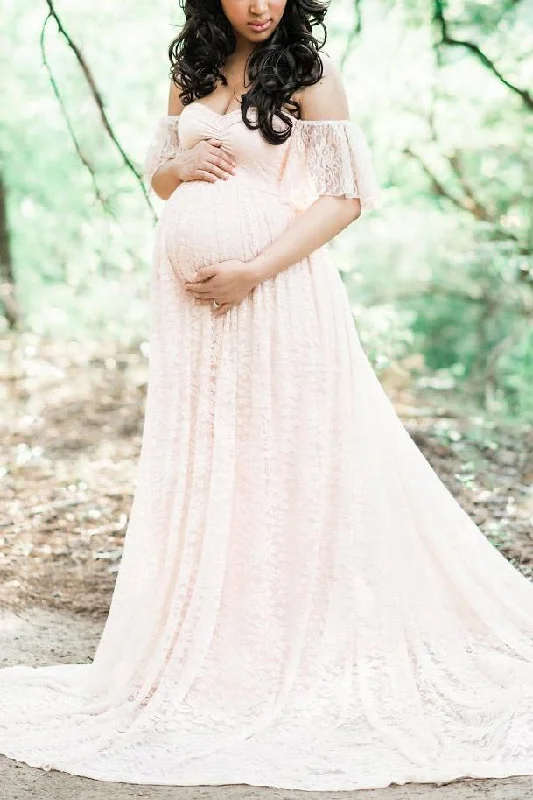 Linen maxi dresses for a breathable and lightweight summer optionOff Shoulder Lace Maternity Photoshoot Dress Linen maxi dresses for a breathable and lightweight summer optionOff Shoulder Lace Maternity Photoshoot Dress