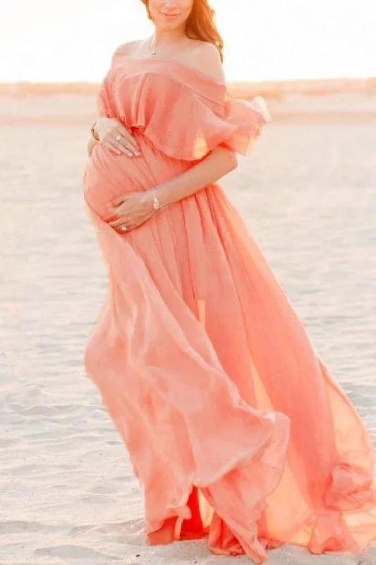 Maxi dresses with a V - neckline for a flattering and elongating shapeOff-the-shoulder Loose Photoshoot Maternity Dress Maxi dresses with a V - neckline for a flattering and elongating shapeOff-the-shoulder Loose Photoshoot Maternity Dress