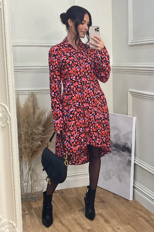 Maxi dresses with off - the - shoulder styles for a romantic and breezy lookOversized Dipped Hem Shirt Dress, Red Multi