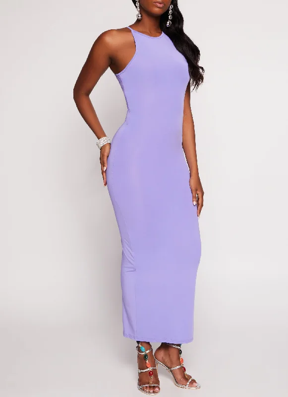 Strapless maxi dresses for a beachside vacationDaisy High Neck Slit Back Maxi Dress