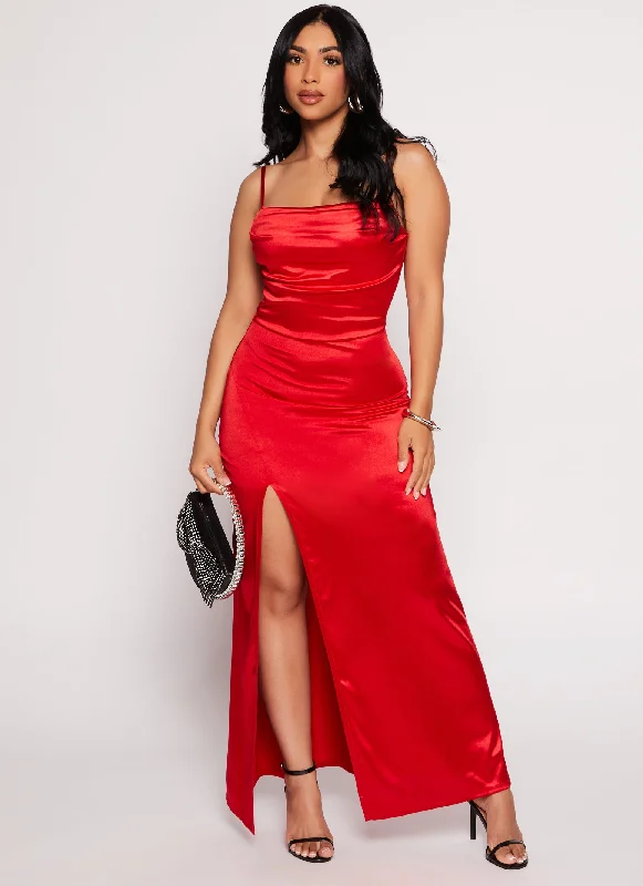 Strapless maxi dresses for a beachside vacationSatin Caged Back Maxi Dress