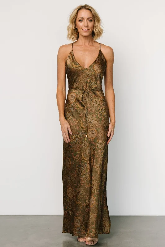 Reno Slip Maxi Dress | Brown + Olive