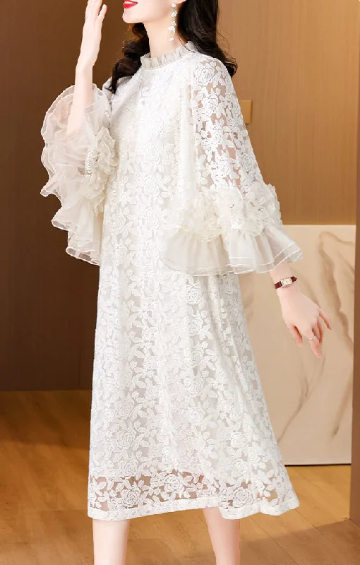 Strapless maxi dresses for a beachside vacationRound neck lace jacquard custom beaded trumpet sleeve dress for women Strapless maxi dresses for a beachside vacationRound neck lace jacquard custom beaded trumpet sleeve dress for women