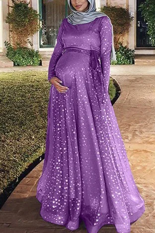 Maxi dresses with patchwork designs for a one - of - a - kind styleScoop Double Layered Maternity Long Dress Maxi dresses with patchwork designs for a one - of - a - kind styleScoop Double Layered Maternity Long Dress