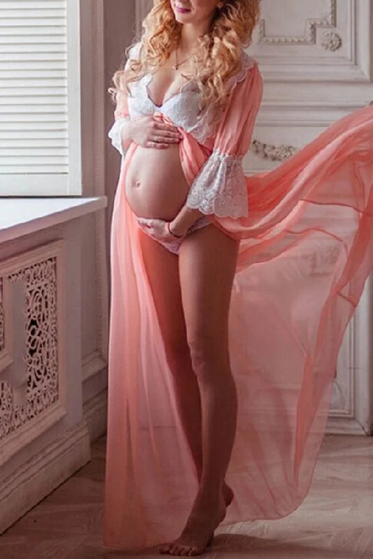 Maxi dresses with one - shoulder designs for a stylish and asymmetric lookSexy Pink See-through Chiffon Maternity Photoshoot Dress Maxi dresses with one - shoulder designs for a stylish and asymmetric lookSexy Pink See-through Chiffon Maternity Photoshoot Dress