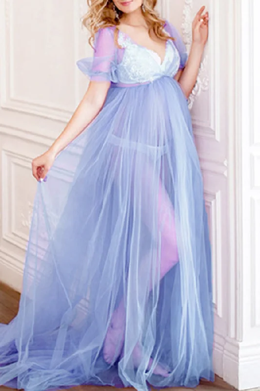 Maxi dresses with a ruffled neckline for a charming lookSexy See-through High Slit Maternity Photoshoot Dress Maxi dresses with a ruffled neckline for a charming lookSexy See-through High Slit Maternity Photoshoot Dress