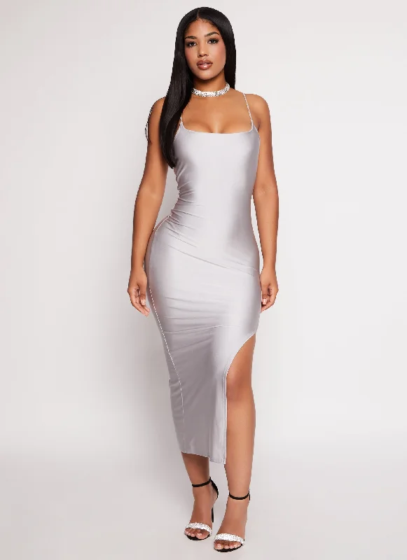 Maxi dresses with a criss - cross back for a flirty and unique detailThin Strap Side Slit Bodycon Maxi Dress Maxi dresses with a criss - cross back for a flirty and unique detailThin Strap Side Slit Bodycon Maxi Dress
