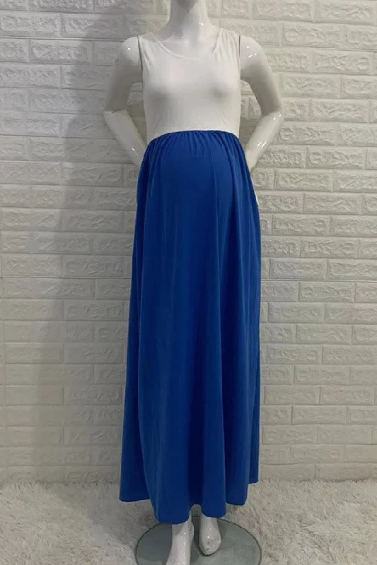 Maxi dresses with patchwork designs for a one - of - a - kind styleSimple Two-tone Sleeveless Maternity Maxi Dress Maxi dresses with patchwork designs for a one - of - a - kind styleSimple Two-tone Sleeveless Maternity Maxi Dress