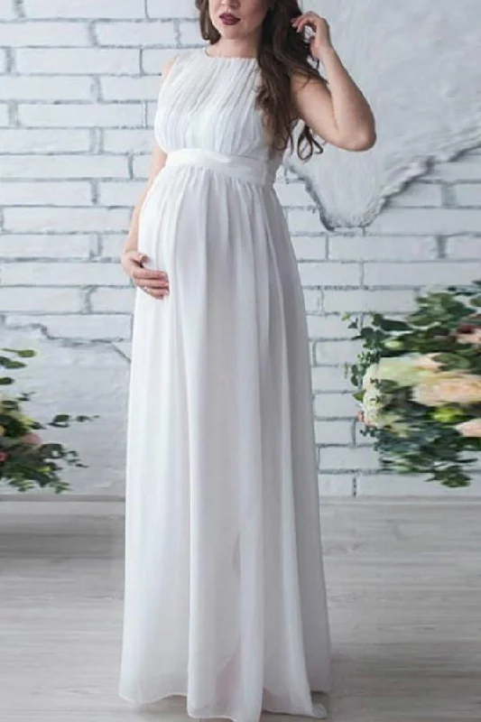 Maxi dresses with a ruched bodice for a more form - fitting and feminine shapeSolid Chiffon Sleeveless Maternity Maxi Dress Maxi dresses with a ruched bodice for a more form - fitting and feminine shapeSolid Chiffon Sleeveless Maternity Maxi Dress