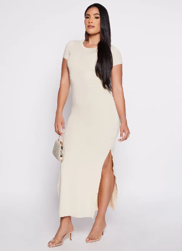 Crew Neck Side Slit Maxi Dress