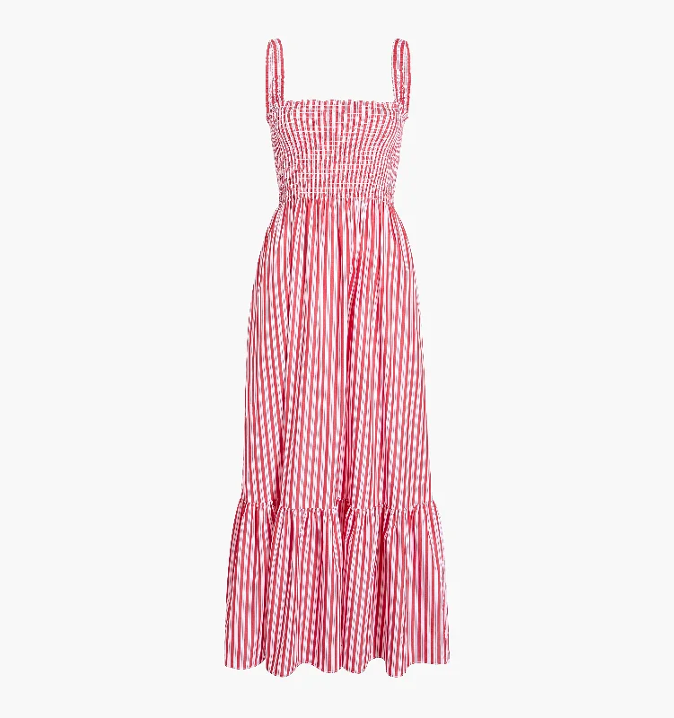 Maxi dresses with embroidered floral motifs for a unique designThe Anjuli Nap Dress - Red Stripe Maxi dresses with embroidered floral motifs for a unique designThe Anjuli Nap Dress - Red Stripe