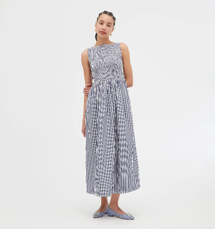 Maxi dresses with embroidered floral motifs for a unique designThe Cosima Nap Dress - Navy Stripe