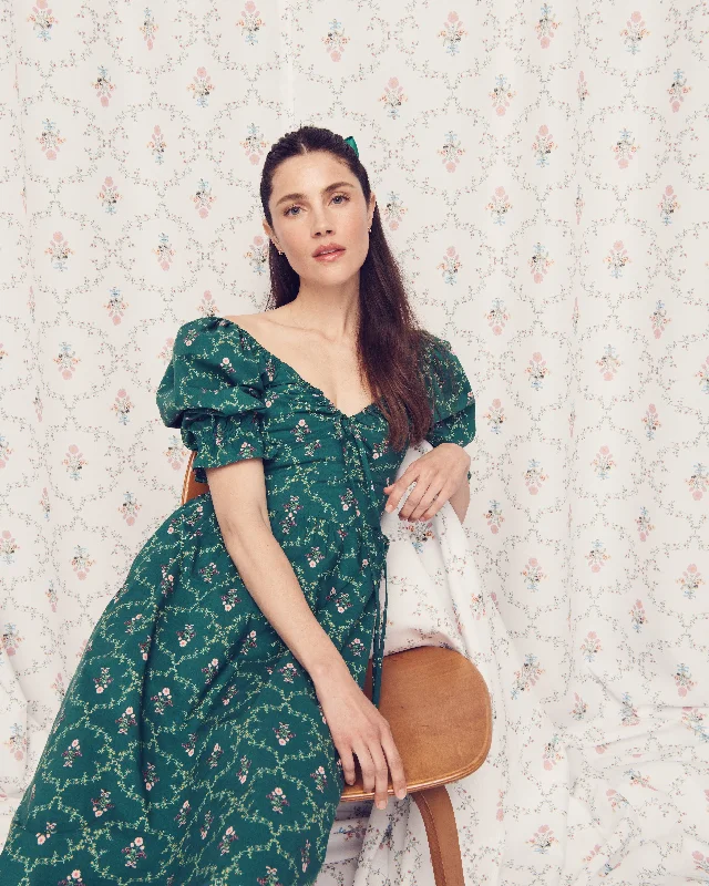 Maxi dresses with geometric prints for a contemporary aestheticThe Ophelia Dress - Emerald Trellis Maxi dresses with geometric prints for a contemporary aestheticThe Ophelia Dress - Emerald Trellis