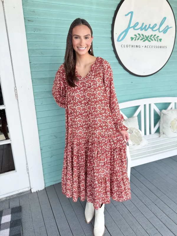 Maxi dresses with fringe trim for a bohemian vibeThe Webster Floral Midi Dress