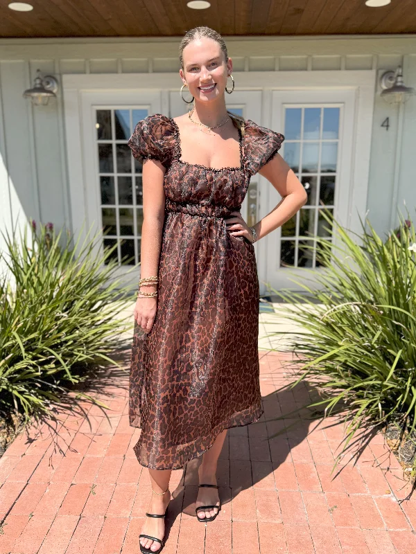 Satin maxi dresses with a high - low hem for a modern twistThe Whitley Leopard Midi Dress Satin maxi dresses with a high - low hem for a modern twistThe Whitley Leopard Midi Dress