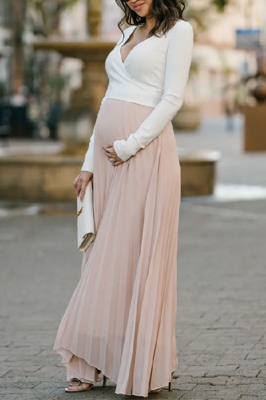 Ruffled maxi dresses with a tiered skirt for added volumeCustom Two-tone Pleated Long Sleeves Maternity Dress Ruffled maxi dresses with a tiered skirt for added volumeCustom Two-tone Pleated Long Sleeves Maternity Dress