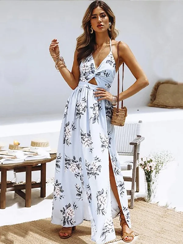 Maxi dresses with geometric prints for a contemporary aestheticKittenAlarm - V-neck Floral Print Dress Maxi dresses with geometric prints for a contemporary aestheticKittenAlarm - V-neck Floral Print Dress