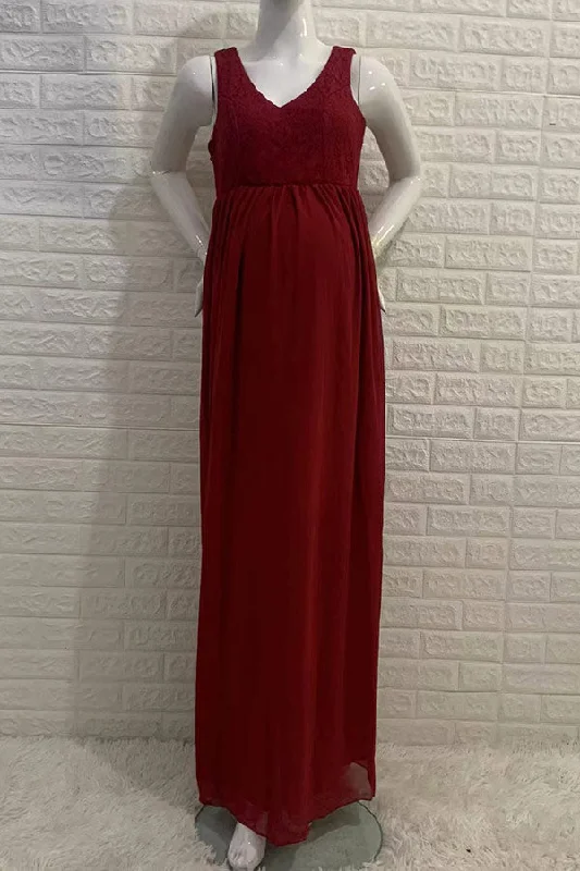 Maxi dresses with mesh panels for a sexy and trendy appearanceV-neck Sleeveless A-line Chiffon Maternity Dress Maxi dresses with mesh panels for a sexy and trendy appearanceV-neck Sleeveless A-line Chiffon Maternity Dress
