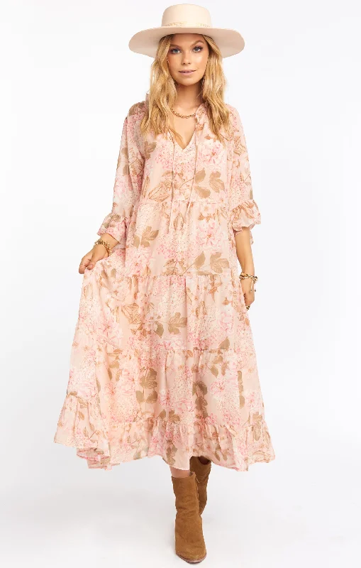 Maxi dresses with a ruffled neckline for a charming lookViola Maxi Dress ~ Hydrangea Blooms Maxi dresses with a ruffled neckline for a charming lookViola Maxi Dress ~ Hydrangea Blooms