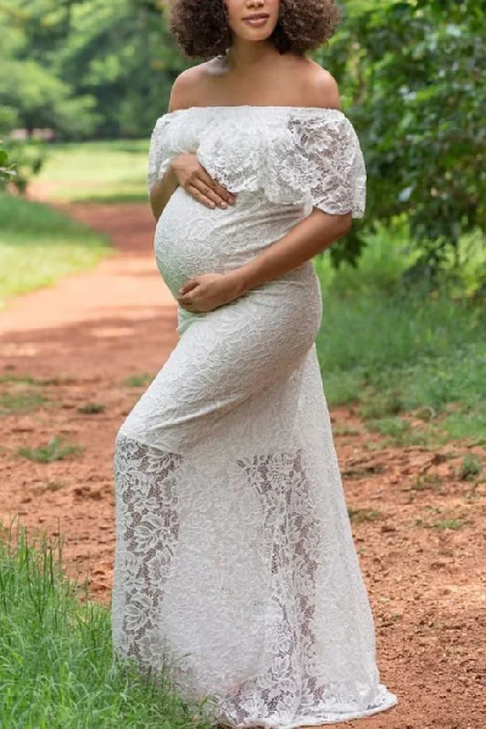Maxi dresses with polka dot prints for a playful styleCustom White Lace Off-the-shoulder Maternity Gown Maxi dresses with polka dot prints for a playful styleCustom White Lace Off-the-shoulder Maternity Gown