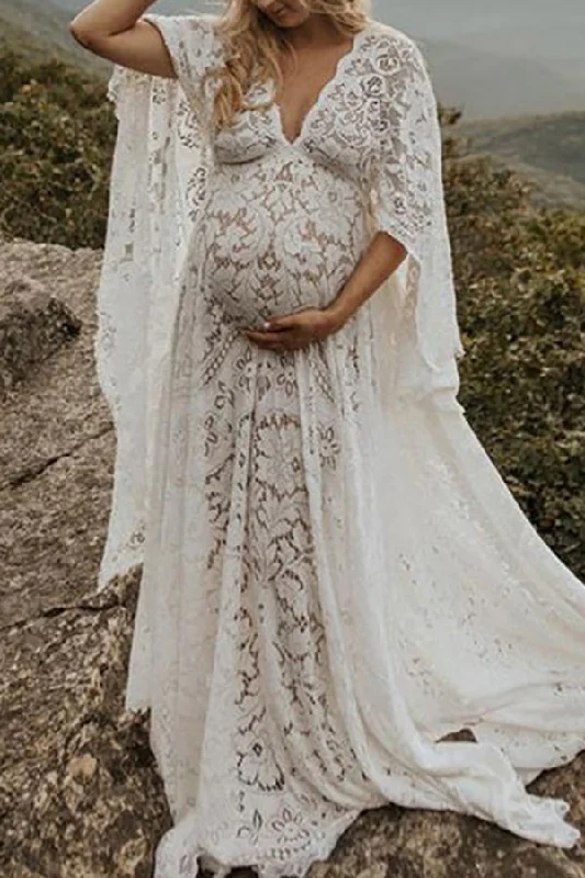 Velvet maxi dresses with long sleeves for winter weddingsWhite Lace Puffy Sleeves Pregnancy Photoshoot Gown Velvet maxi dresses with long sleeves for winter weddingsWhite Lace Puffy Sleeves Pregnancy Photoshoot Gown