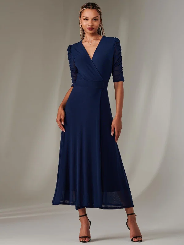 Velvet maxi dresses with long sleeves for winter weddingsZeena Plain Wrap Mesh Maxi Dress, Navy Velvet maxi dresses with long sleeves for winter weddingsZeena Plain Wrap Mesh Maxi Dress, Navy
