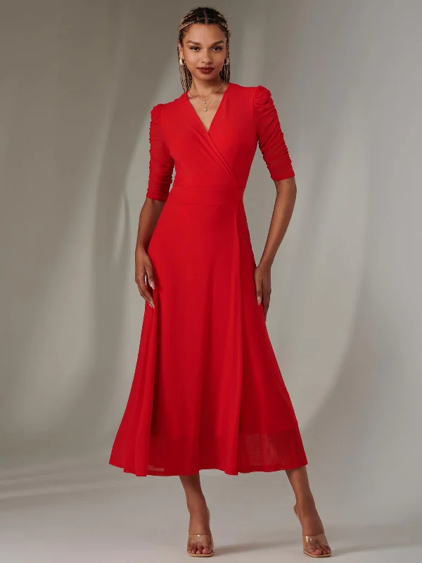 Maxi dresses with a belted empire waist for a more defined and flattering silhouetteZeena Plain Wrap Mesh Maxi Dress, Red Maxi dresses with a belted empire waist for a more defined and flattering silhouetteZeena Plain Wrap Mesh Maxi Dress, Red