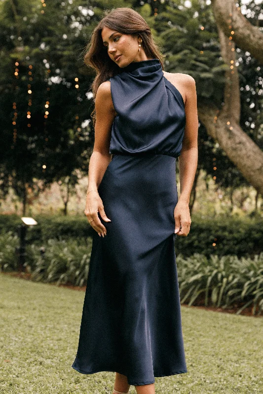 Midi dresses with sheer panels for a touch of allureAnabelle Halter Neck Midi Dress - Navy Midi dresses with sheer panels for a touch of allureAnabelle Halter Neck Midi Dress - Navy