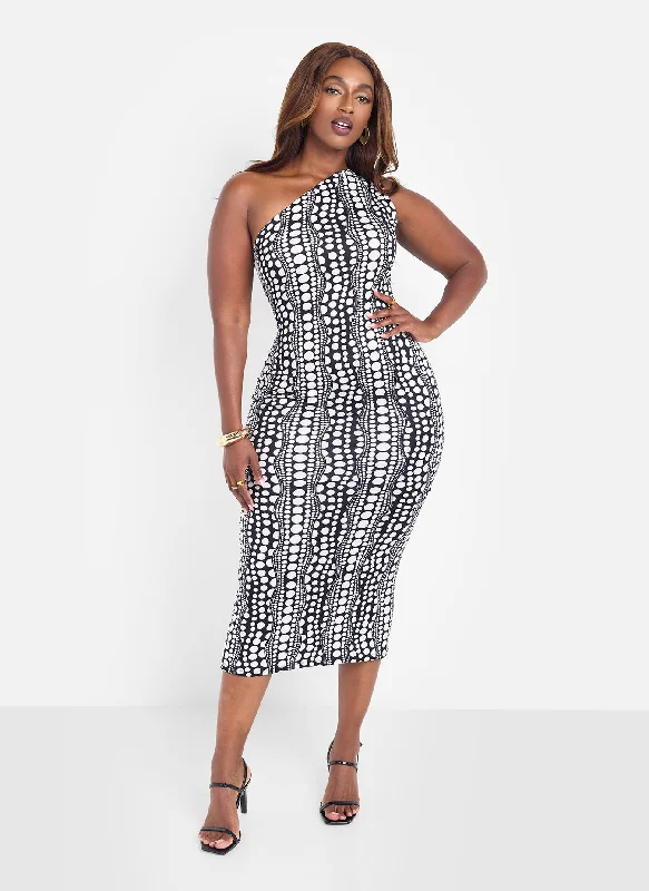Midi dresses with embroidered accents for a unique and detailed designBai Polka Dot Single Shoulder Bodycon Midi Dress Midi dresses with embroidered accents for a unique and detailed designBai Polka Dot Single Shoulder Bodycon Midi Dress