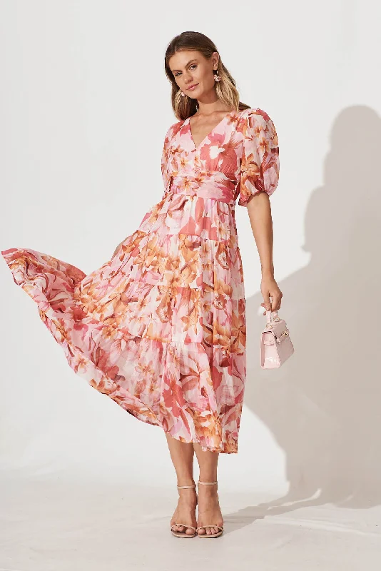 Midi dresses with halter necks for a stylish and comfortable optionCeline Midi Dress in Pink Floral Lurex Chiffon Midi dresses with halter necks for a stylish and comfortable optionCeline Midi Dress in Pink Floral Lurex Chiffon