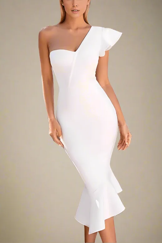 Midi dresses with satin - finish fabrics for a luxurious feelCirce Bodycon Midi Dress - Pearl White Midi dresses with satin - finish fabrics for a luxurious feelCirce Bodycon Midi Dress - Pearl White