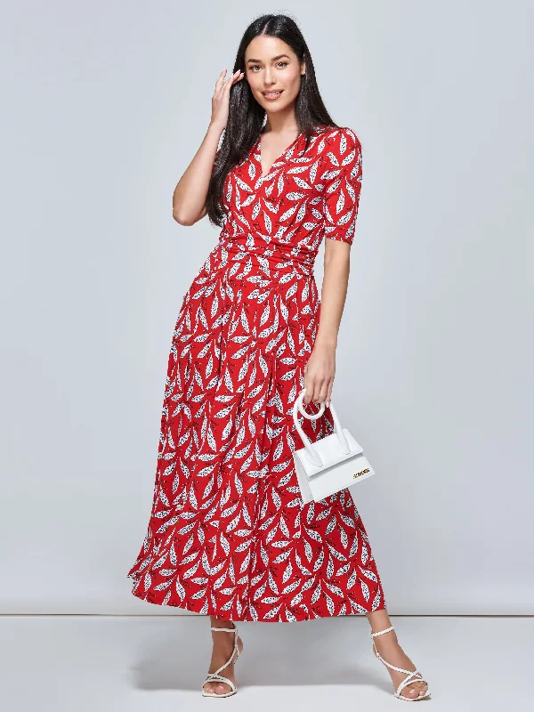 Midi dresses with button - front designs for a classic touchColeen Wrap Maxi Dress, Red Leafy Midi dresses with button - front designs for a classic touchColeen Wrap Maxi Dress, Red Leafy