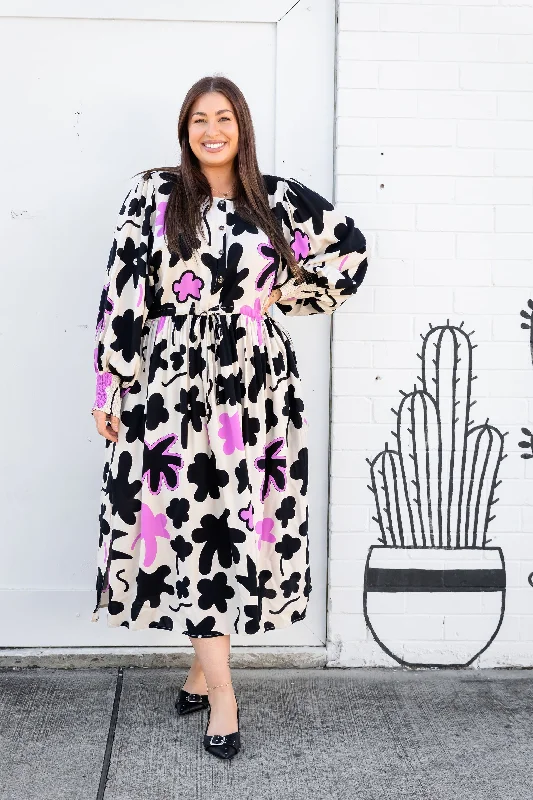 Midi dresses with empire waists for a flattering maternity optionVienna Long Sleeve Dress in Black Blossom Midi dresses with empire waists for a flattering maternity optionVienna Long Sleeve Dress in Black Blossom