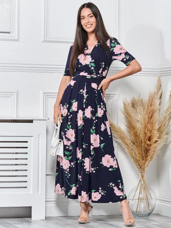 Midi dresses with button - front designs for a classic touchDaria Pleat Maxi Jersey Dress, Navy Floral Midi dresses with button - front designs for a classic touchDaria Pleat Maxi Jersey Dress, Navy Floral