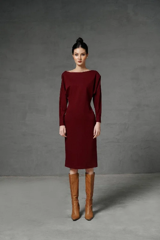 Felicity Straight Long Sleeved Viscose Midi Dress