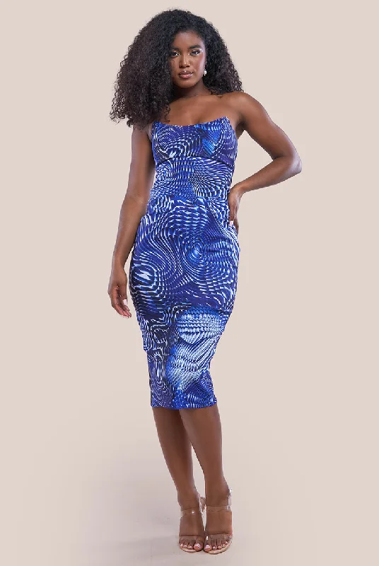 Midi dresses with button - down skirts for a unique and functional designGoddiva Abstract Bandeau Bodycon Midi Dress - Royalblue Midi dresses with button - down skirts for a unique and functional designGoddiva Abstract Bandeau Bodycon Midi Dress - Royalblue