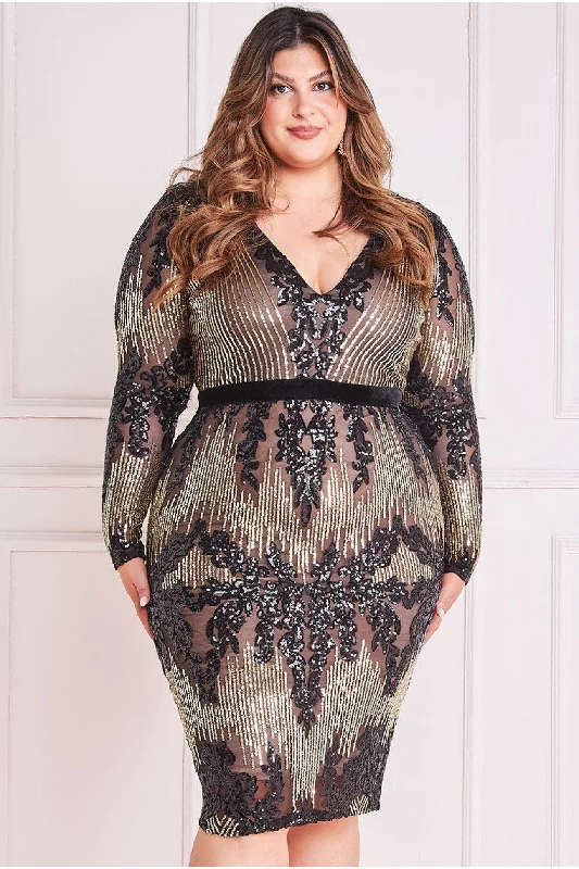 Midi dresses with belted waists to accentuate the figureGoddiva Plus Long Sleeve Sequin Party Midi - Black Midi dresses with belted waists to accentuate the figureGoddiva Plus Long Sleeve Sequin Party Midi - Black