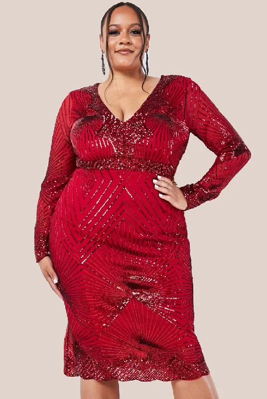 Midi dresses with cotton - blend materials for everyday comfortGoddiva Plus Scalloped Hem Starburst Midi Dress - Red Midi dresses with cotton - blend materials for everyday comfortGoddiva Plus Scalloped Hem Starburst Midi Dress - Red