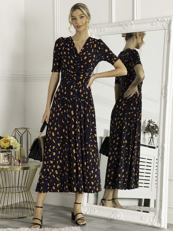 Midi dresses with bow accents for a sweet and charming lookJosie Animal Print Wrap Neck Maxi Dress, Navy Animal Midi dresses with bow accents for a sweet and charming lookJosie Animal Print Wrap Neck Maxi Dress, Navy Animal