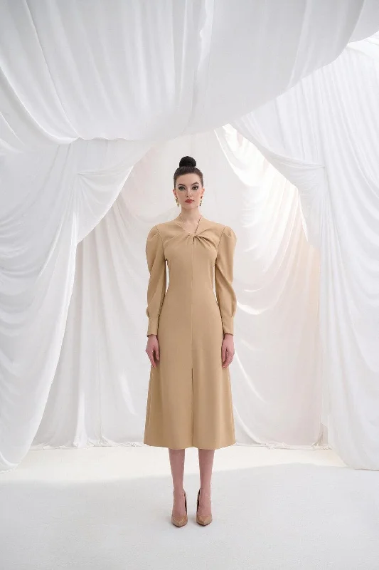 Midi dresses with ruffled sleeves for a more feminine and voluminous lookLilie A-line Leg Of Mutton Sleeved Twill Midi Dress Midi dresses with ruffled sleeves for a more feminine and voluminous lookLilie A-line Leg Of Mutton Sleeved Twill Midi Dress